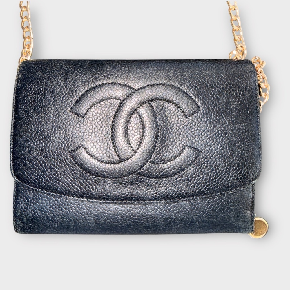 Chanel Vintage Caviar CC Compact Continental Wallet on Chain (Black) - Picture 9 of 16